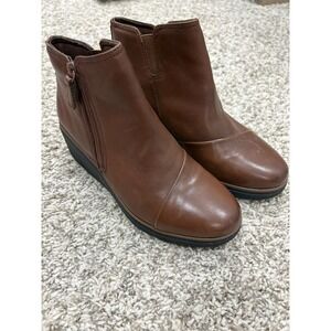 Clarks Hope Track Women's Mahogany Brown Leather Zip Ankle Boot Sz 7 Shoes